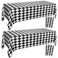 86x51 Inch Black and White Checkered Plastic Tablecloth - Racing & Halloween Theme - 4 Pack