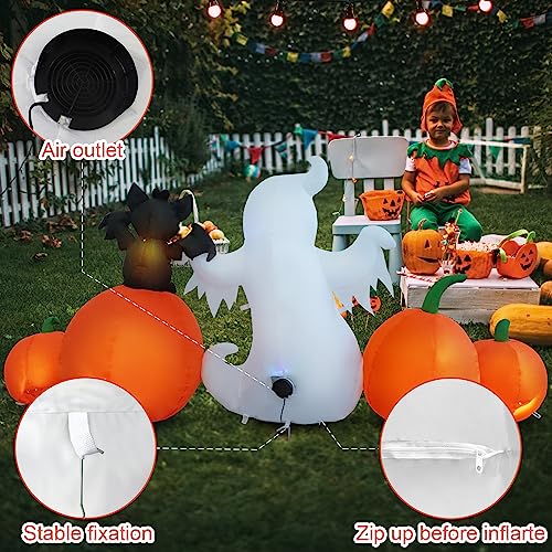 8ft Ghost Pumpkins Standing in a Row Halloween Inflatable Yard Decoration with LED Lights