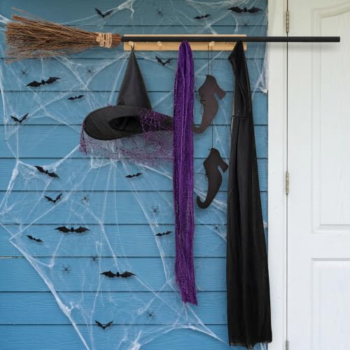 Halloween Porch Broom Decor Kit with Wall Mount, Spooky Witch Accessories