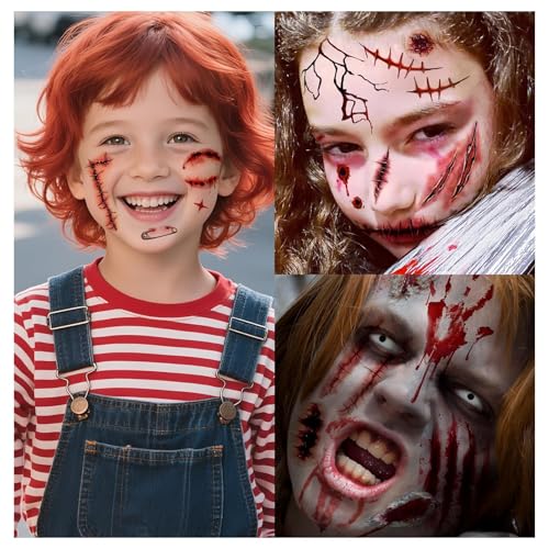 Pro Scar Tattoos Halloween Kids Zombie Fake Scars Makeup Kit - Realistic Wound Stickers