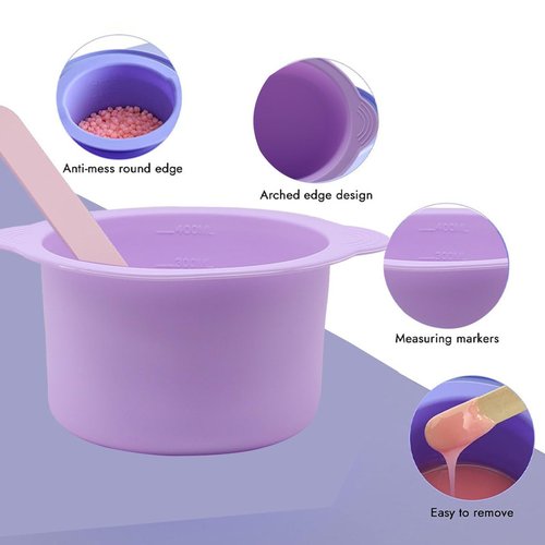2-pack Silicone Wax Warmer Liner, Silicone Wax Bowl for Wax Warmer, Non-Stick Wax Melt Warmer Wax Pot Replacement, Reusable Wax Melt Liner with 50 Pcs Wax Spatula Sticks for Hair Removal purple