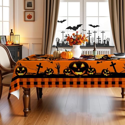 Halloween Tablecloth 54 x 78 Inches Rectangular Ghost Pattern for Dining Table