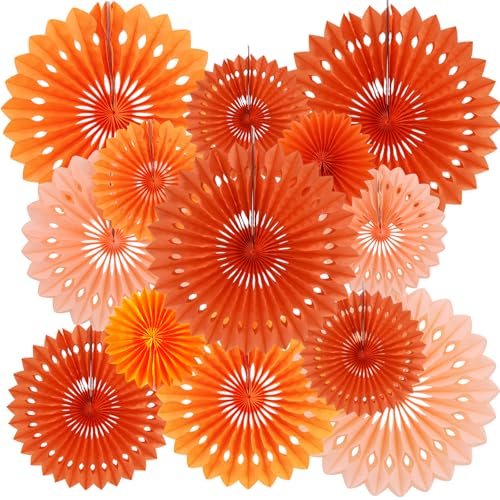Orange Honeycomb Paper Fan Set - Hanging Party Decorations, 11 Pieces with Variations