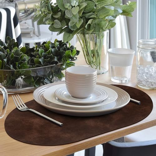 Coffee Oval Placemats Set of 8 - Heat Resistant Waterproof Table Mats