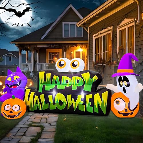 10FT Halloween Inflatable Ghost Pumpkin Eyeballs Cat Banner Outdoor Decoration