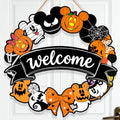 Welcome Mouse Halloween Wreath Door Decoration - Rustic Wooden Hanging Sign