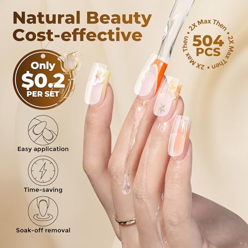 UNA GELLA Square Straight Nail Tips - Medium, 504PCS, French Style, Sharp Variation