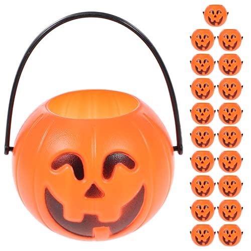 Mini Pumpkin Buckets 20 Pack - 7cm Plastic Trick-or-Treat Halloween Containers