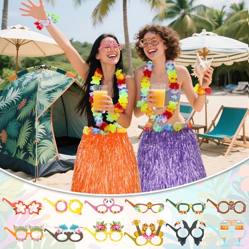 Hawaiian Party Supplies Set with 23.6'' Adjustable Hula Skirts & Accessories - 84 Pcs, Variation of THIS listing