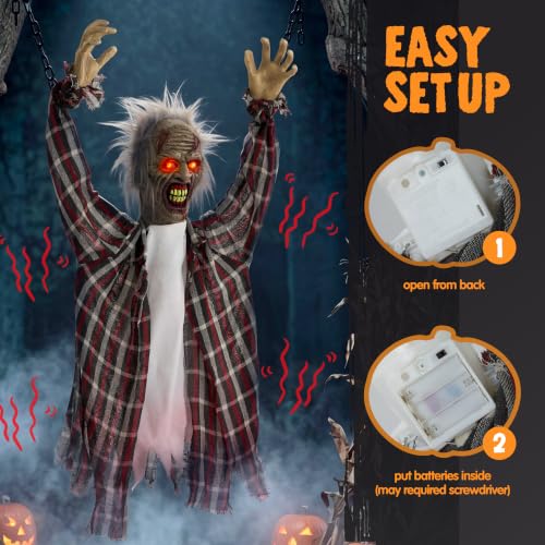 Halloween Animated Hanging Grim Reaper Prop with Voice Control & Glowing Eyes - Multi Color
