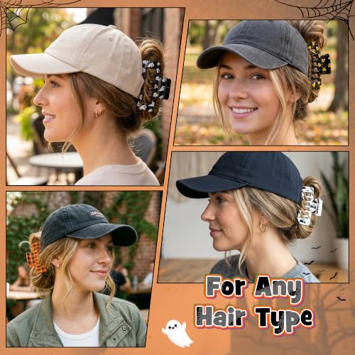 Halloween Hat-Friendly Hair Claw Clips - Ghost, Cat, Witch & Candy Corn Styles - 4 Pack - Halloween