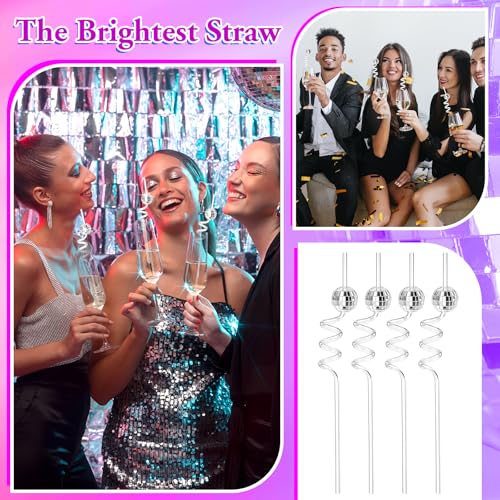 50 Pcs Disco Ball Straws Reusable Retro Mini Ball Decor for Parties