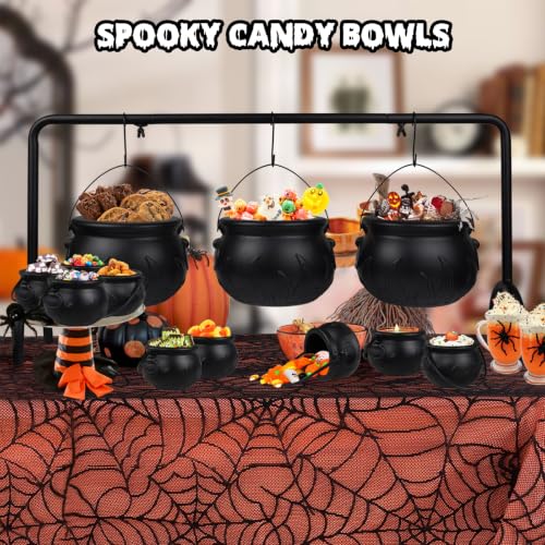 Halloween Cauldron Decorations Set with 12 Plastic & Metal Buckets for Party & Trick-or-Treating