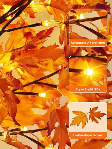 Maple Tree Lights 2-Pack 6FT Artificial Fall Trees Outdoor Indoor with 300 LED Warm White Lights - Realistic Decorative Trees