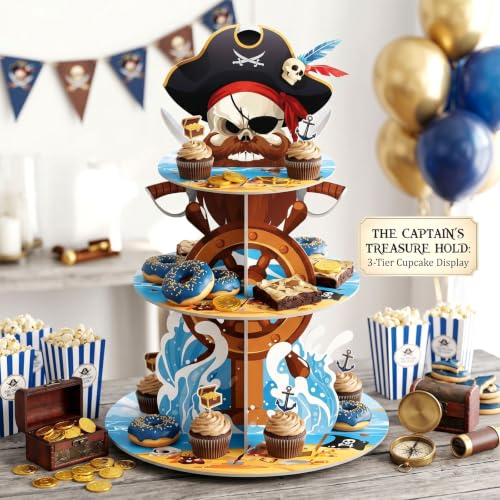 Pirate Cupcake Stand - 3 Tier Party Decor for Birthday & Halloween - Variation: Pirate