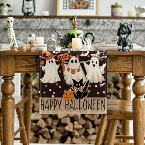 Halloween Table Runner 13x72 Inch Black Polyester Decor for Home Party