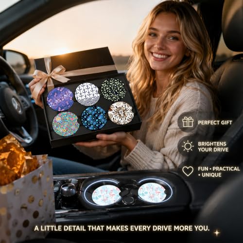 Retro Architecture & Black Cat Car Coaster Set - Neoprene Cup Holders for Vehicles
