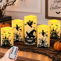 Halloween Flameless LED Pillar Candles with Remote Timer - 5 Pack