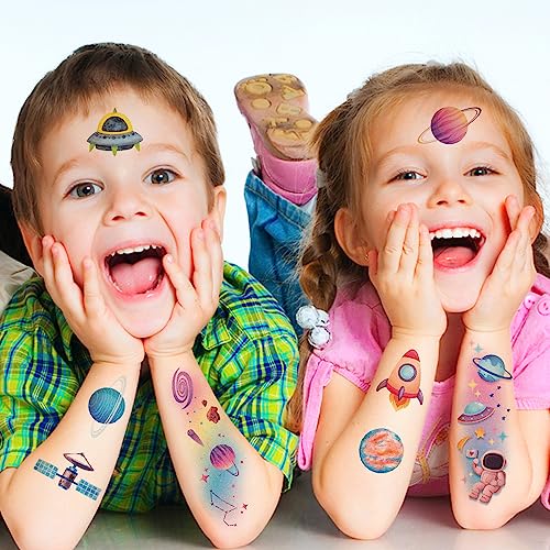 Glitter Galaxy Temporary Tattoos for Kids, 120 Pack Space Party Favors