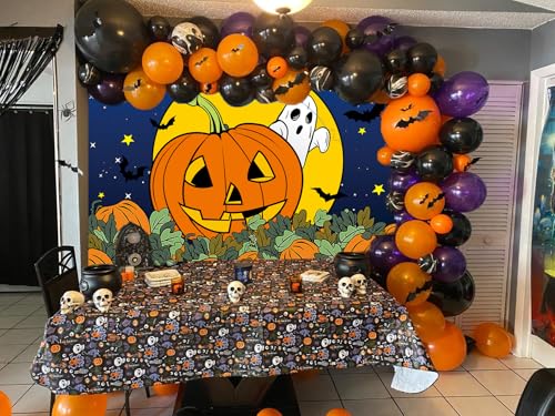 Halloween Pumpkin Field Backdrop 10x8FT for Photography - Starry Sky Night Moon Ghost Baby Shower Birthday Party Decorations