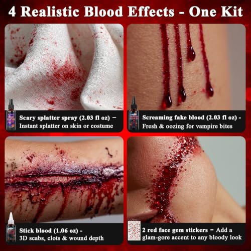 Halloween Fake Blood Makeup Kit - Fresh Dark Red 5PCS, Washable & Realistic