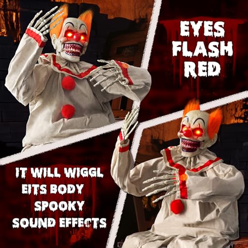 Animated Halloween Clown Prop - Sound Activated Creepy Decor with Lights and Moving Features