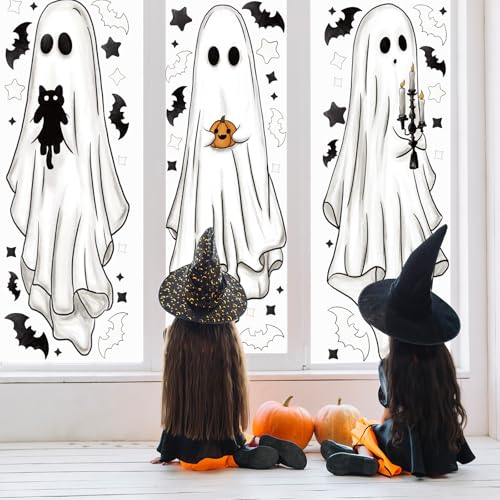 Halloween Ghost Window Clings Set – Large Spooky Decor for Indoor & Office Windows, 3 Sheets