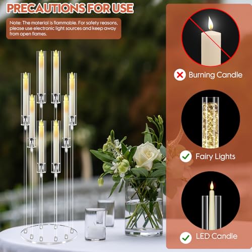 8 Arm Acrylic Candle Holder with LED Candles - 38.5 Inch Tall Home Decor Variation of With LED Candles / 1