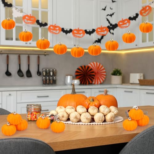 24 Pcs Fall Pumpkin Hanging Ornaments - Orange Thanksgiving Decor