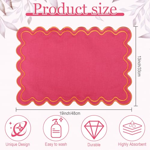 Pink & Orange Scalloped Placemats Set of 6 - Rectangular Dining Table Decor