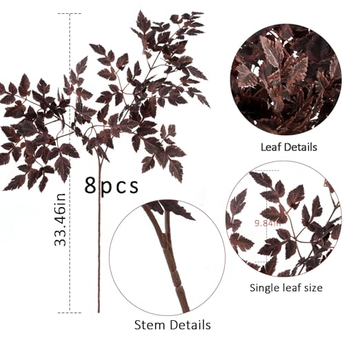 MISSPIN Fall Leaves Stems Black-Red, 8 Pack Artificial Autumn Decorations