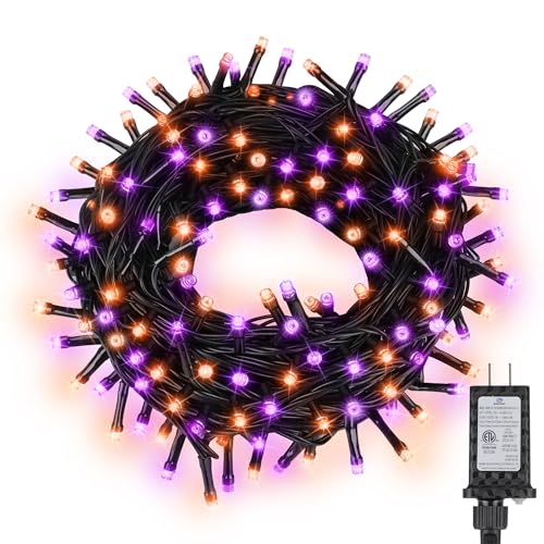 66FT Orange and Purple LED String Lights - 8 Modes Waterproof Halloween Decor