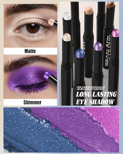 Purple Shimmer Cream Eyeshadow Stick - Bright Long-Lasting Eye Makeup, 23