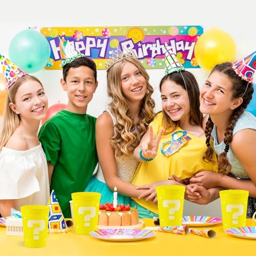 24 Pack Yellow Plastic Party Cups 12oz Reusable Tumblers for Birthday & Themed Events
