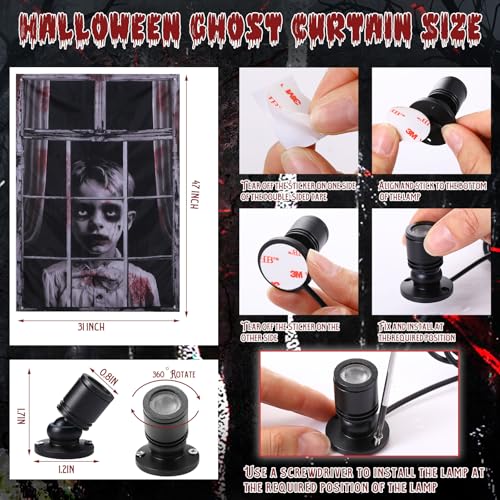 Halloween Ghost Window Decorations with Spotlights - Set of 2, LED Lights Included