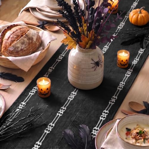 Black Farmhouse Embroidered Table Runner 13x36 Inch Halloween Dining Decor