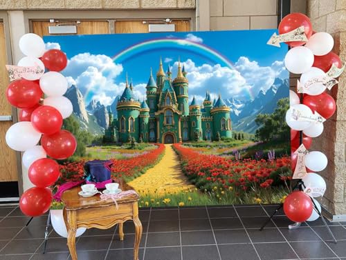 CINRAY 8x6FT Rainbow Floral Castle Backdrop for Baby Shower & Party Decorations