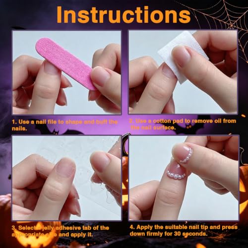 Halloween Press On Nails Short Square Glossy Fake Nails Set - Purple Black White Variation