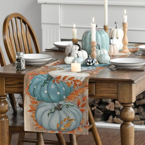 13x72 Inch Blue Fall Table Runner - Polyester Home Decor for Parties & Dining