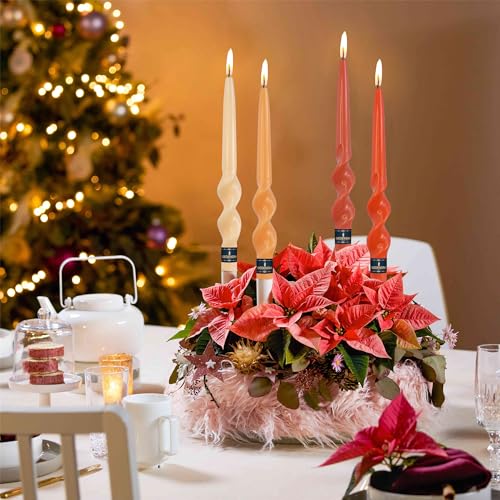 Orange Spiral Taper Candles - 9 Inch Fall Long Candlesticks, Holiday Decor - ORGMIX