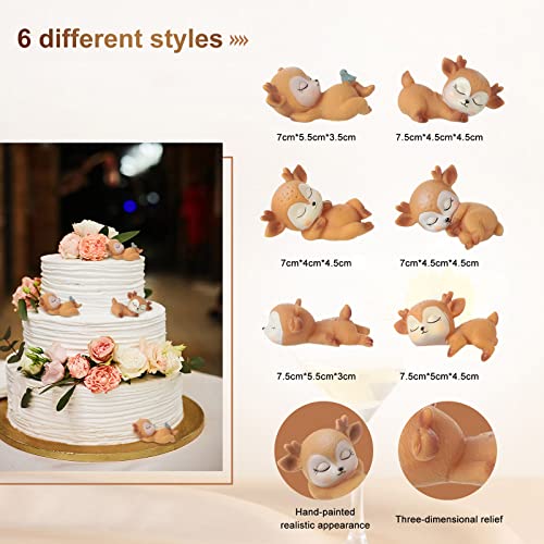 12 Pieces Deer Cake Toppers Set Woodland Animal Figurines for Baby Shower & Birthday