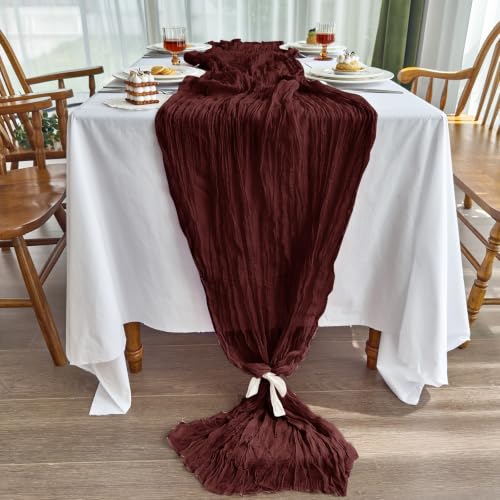 Burgundy 10FT Cheesecloth Table Runner 2 Pack for Christmas & Home Decor