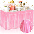 Macaron Pink Foil Fringe Table Skirts - 3 Pack Party Decor Streamers, 29x108 Inches