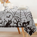 Halloween Spider Web Table Cloth - Black Castle Rectangular Fabric 90x60 Inches for Parties