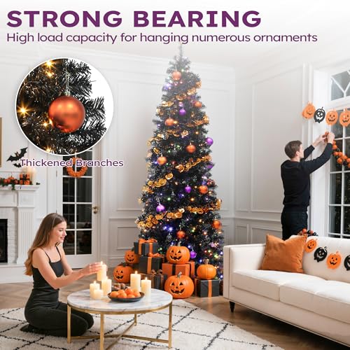 Black Prelit Christmas Tree 7.5 FT with Remote Control - Faux Holiday Tree