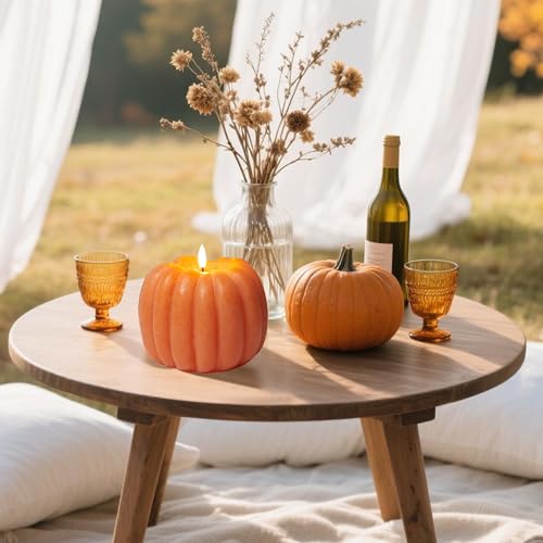 Velsyn Flameless Pumpkin Candle - Orange Fall Decor for Home, 5.6"