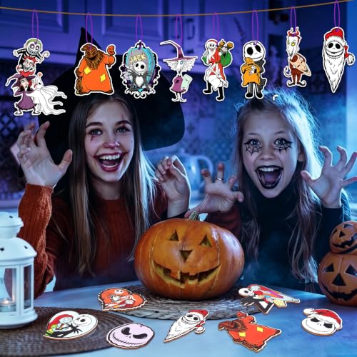 Halloween Christmas Wooden Ornaments Set - 36 Spooky Holiday Tree Decorations
