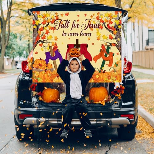 Fall Halloween Car Banner - Religious He Never Leaves Trunk or Treat Decor