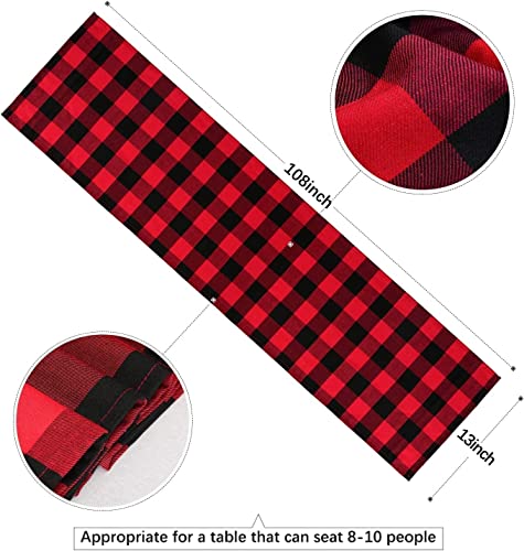 Black Red Plaid Table Runner 13x108 Inch 4-Pack - Christmas Cotton Decor