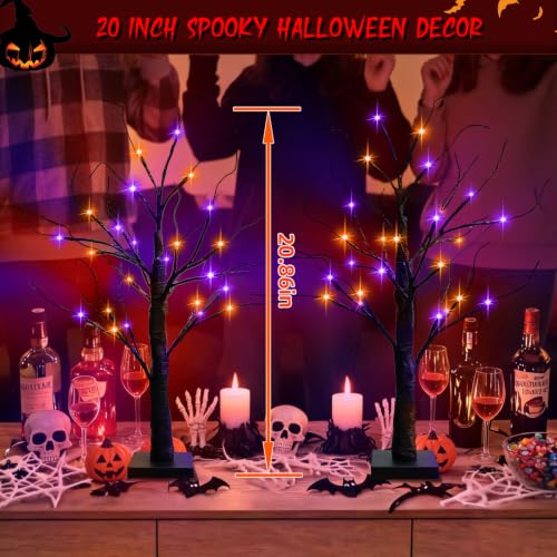Indoor Halloween Tree Decorations 2 Pack - 24 Inch Black Lighted Trees with Orange & Purple Lights - Variation of Halloween Tree